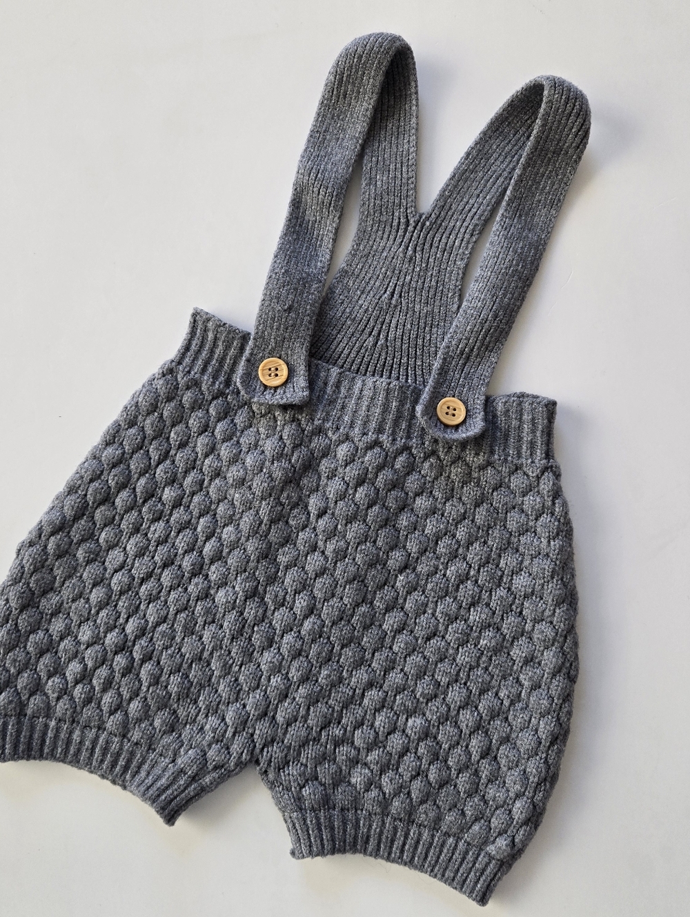 Knit Textured Suspender Shorts in Heather Gray 6-12m